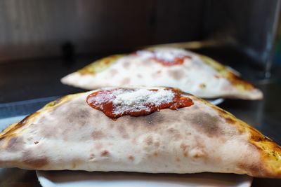 Close-up of pizza on table