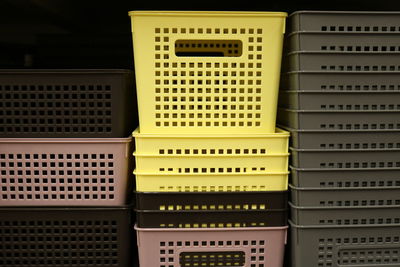 Full frame shot of stacked baskets