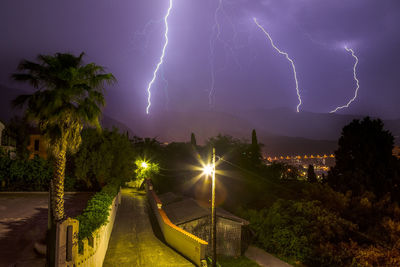 Lightning in sky at night