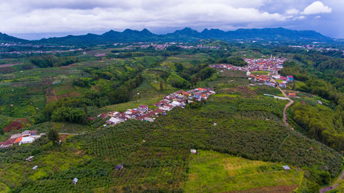 High angle view of townscape against sky