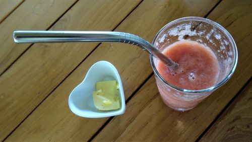 High angle view of breakfast on table