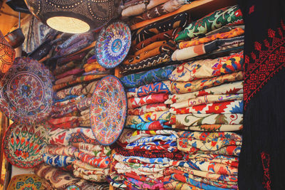 Full frame shot of multi colored textile for sale at market stall