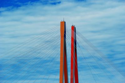 Low angle view of suspension bridge against sky