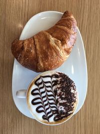 High angle view of cake in plate on table