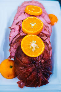 Close-up of fruits in plate