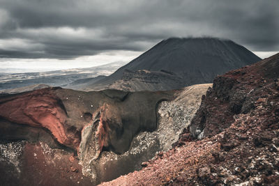 Scenic view of volcanic mountain against sky