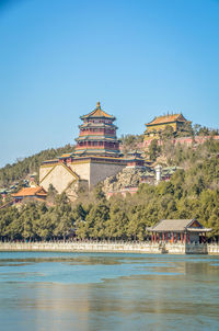 View of buildings against blue sky