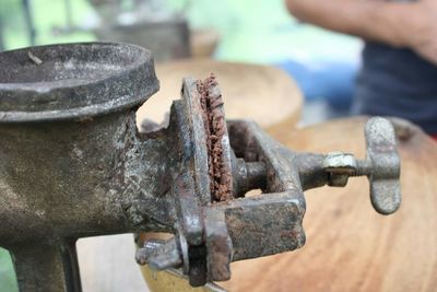 Close-up of vintage coffee grinder