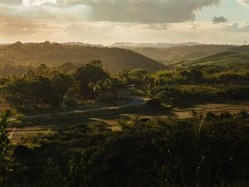 Scenic view of mountains against sky during sunset