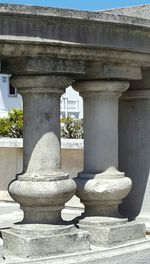 Bridge against stone wall