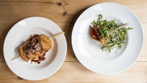 High angle view of food in plate on table