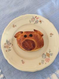 High angle view of bread in plate on table