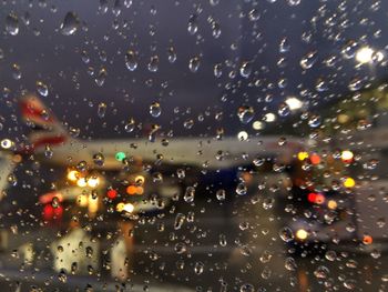 Full frame shot of wet window in rainy season