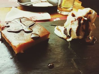 High angle view of dessert in plate on table