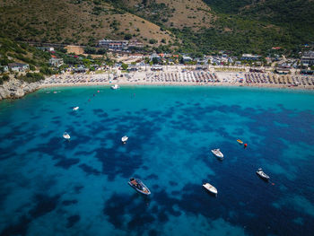 High angle view of boats on sea