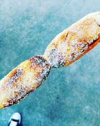 High angle view of ice cream on railing