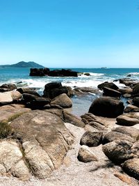 Scenic view of sea against clear sky