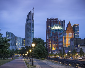 View of skyscrapers at night