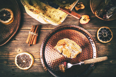 High angle view of bread on cutting board