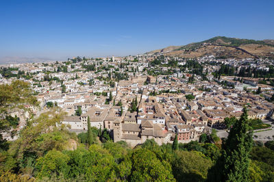 High angle view of townscape against sky