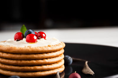 Close-up of dessert in plate on table