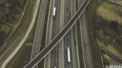 High angle view of highway by street in city