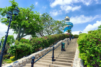 Low angle view of steps leading to lighthouse at santa ana hill against sky