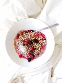 Directly above shot of dessert in plate on table