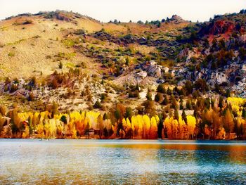 Scenic view of lake by trees during autumn