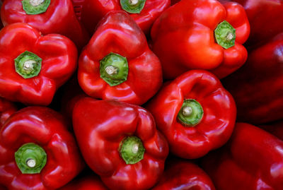 Close-up of red bell peppers for sale in market