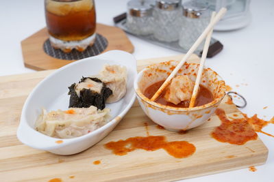 Close-up of breakfast served on table