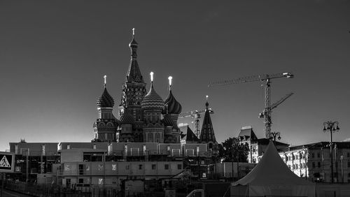 Low angle view of church against clear sky in city