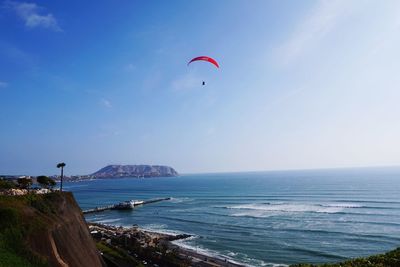 Scenic view of sea against clear blue sky