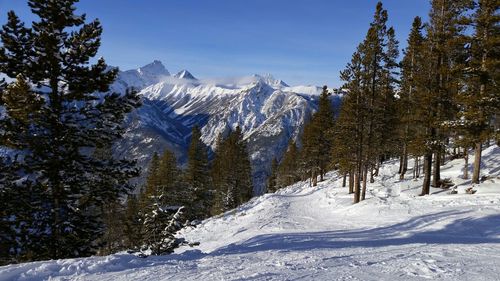 Scenic view of snow covered mountains