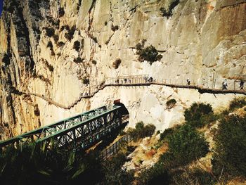 High angle view of rock formation on bridge