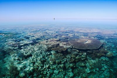 Aerial view of sea against clear sky