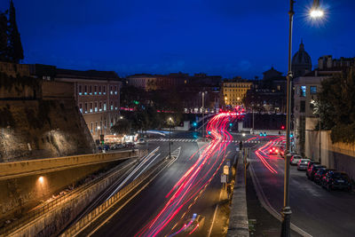 Blue-red light trails, night view on the street road, rome, italy


