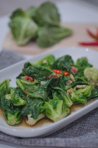 Close-up of salad in plate on table