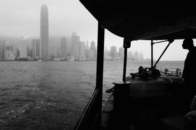 View of river with cityscape in background