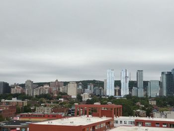 High angle view of buildings against sky