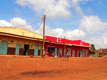 Red built structure against sky