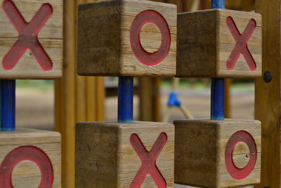 Close-up of text written on wood