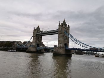 View of bridge over river against cloudy sky