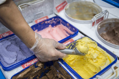 High angle view of man preparing food