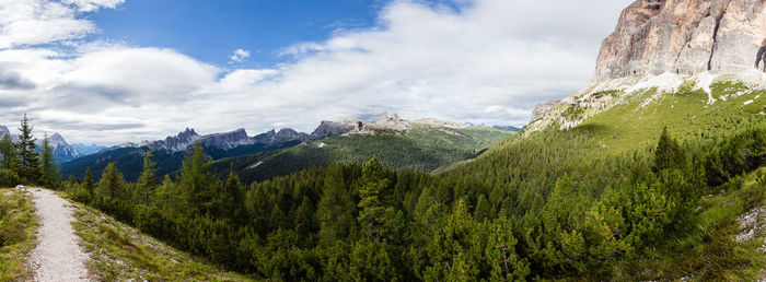 Panoramic shot of land and mountains against sky