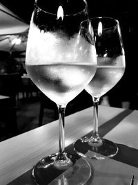 Close-up of beer in glass on table