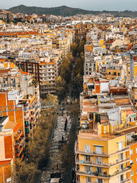 High angle view of buildings in city