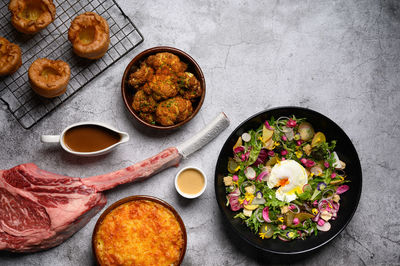 High angle view of food on table