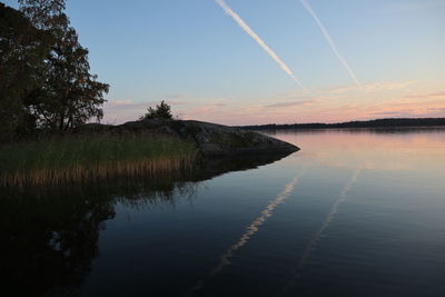 Scenic view of lake against sky during sunset