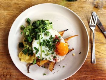 High angle view of breakfast served on table